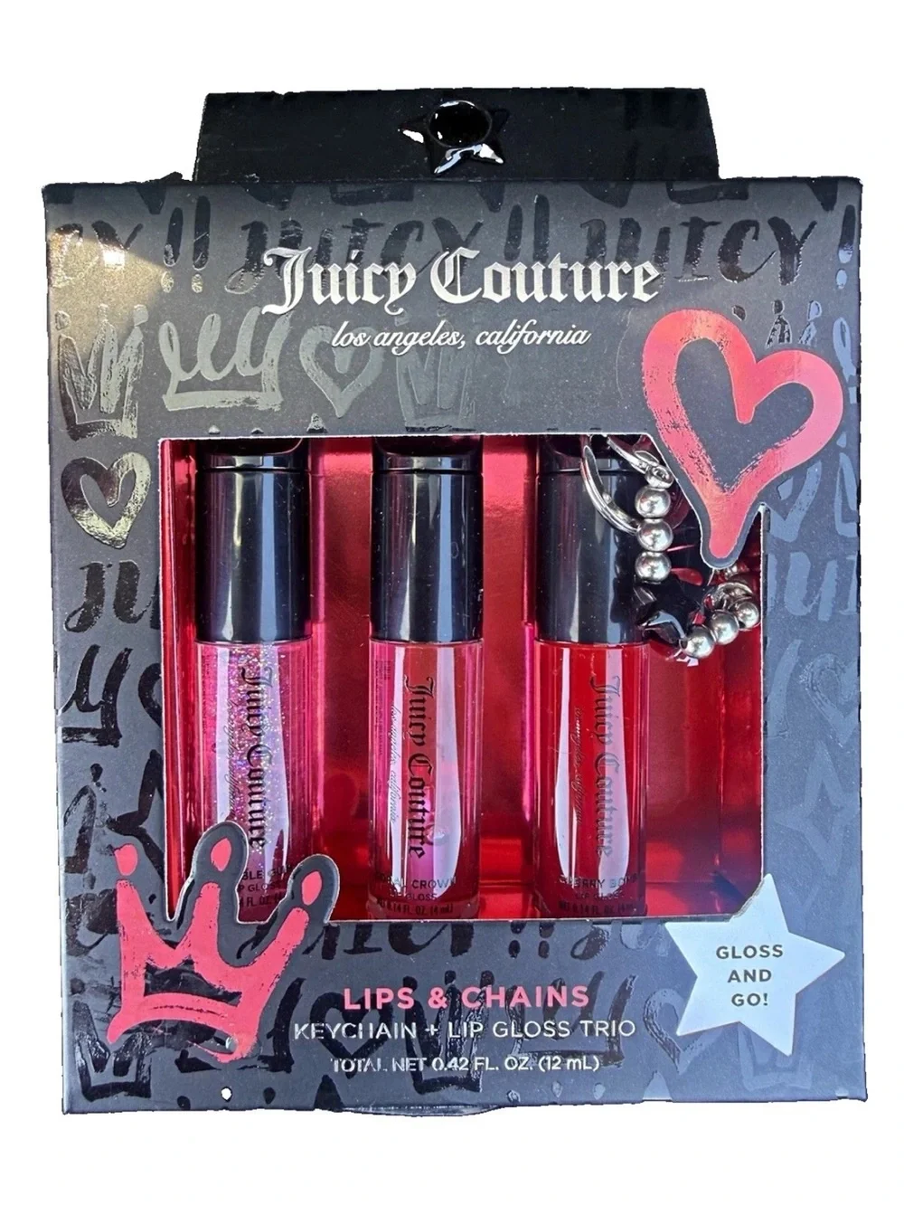 Juicy Couture Lips & Chains Red Lip Gloss Trio with Keychain (new)